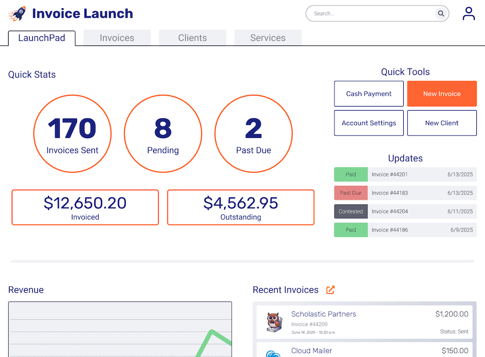 Screenshot of Invoice Launch
